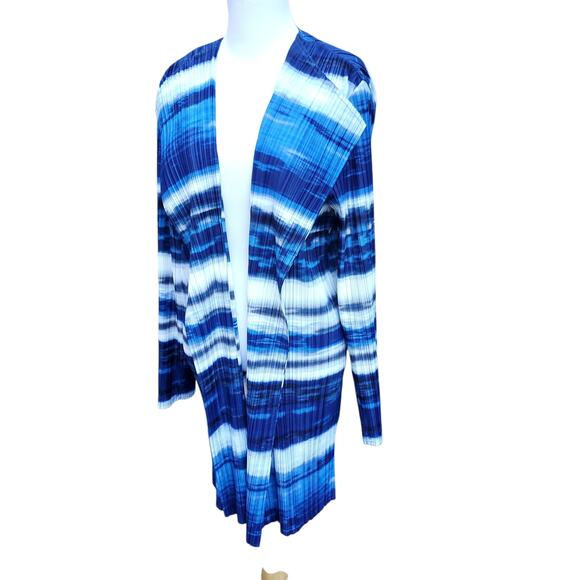 Chico's Collection Blue White Stripe Open Front Jacket Duster Chicos XL 16 - Picture 6 of 16